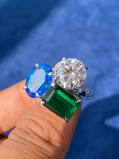 Multi Shape Three Stone Moissanite Engagement Ring