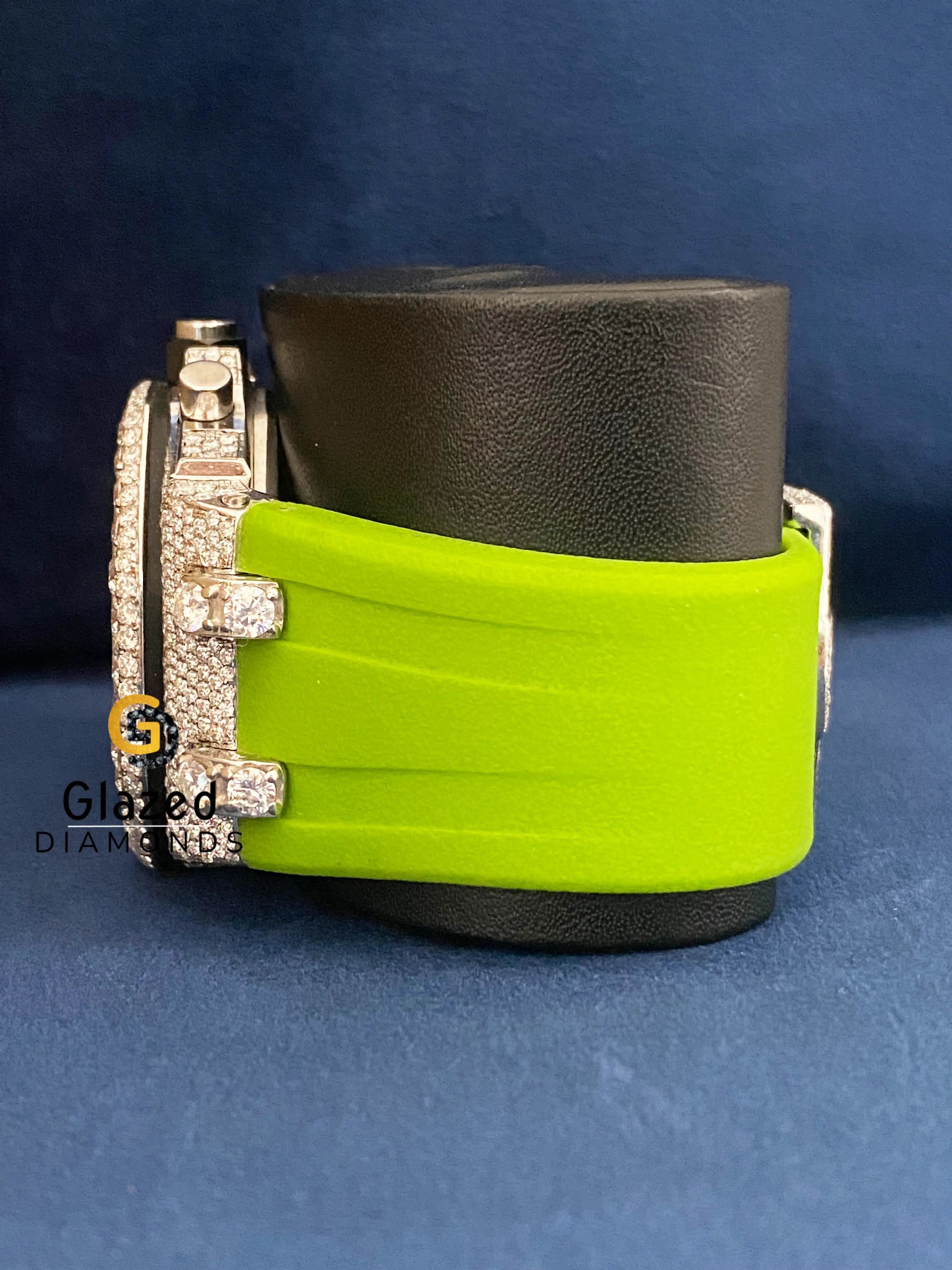Neon Green Silicone Strap Arabic Face Dial Moissanite Watch