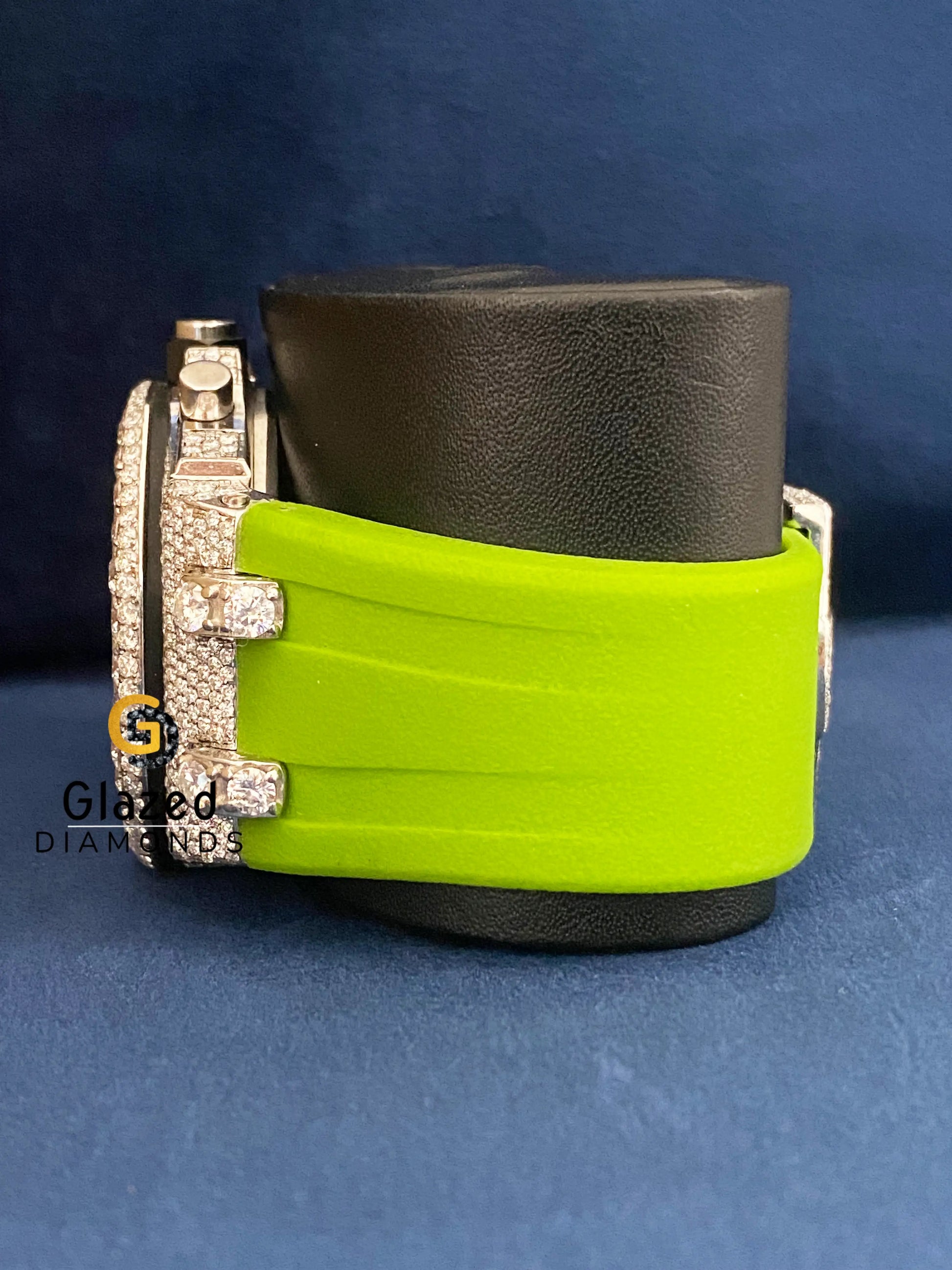 Neon Green Silicone Strap Arabic Face Dial Moissanite Watch