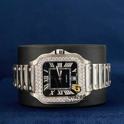 New Iced Out Roman Black Dial VVS Moissanite Watch