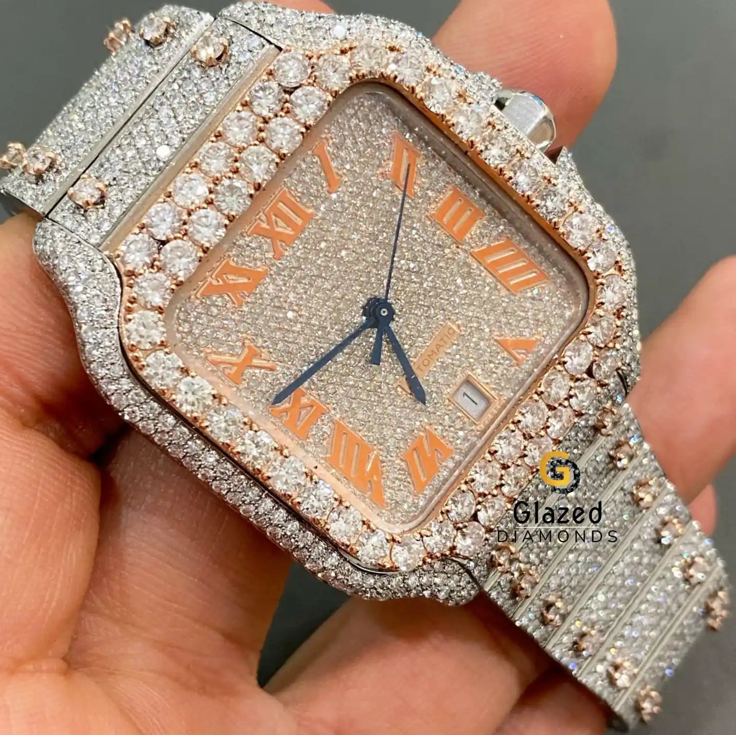 Oranage Numerial Moissanite Watch