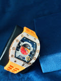 Orange Silicone Strap Face Dial VVs Moissanite Watch