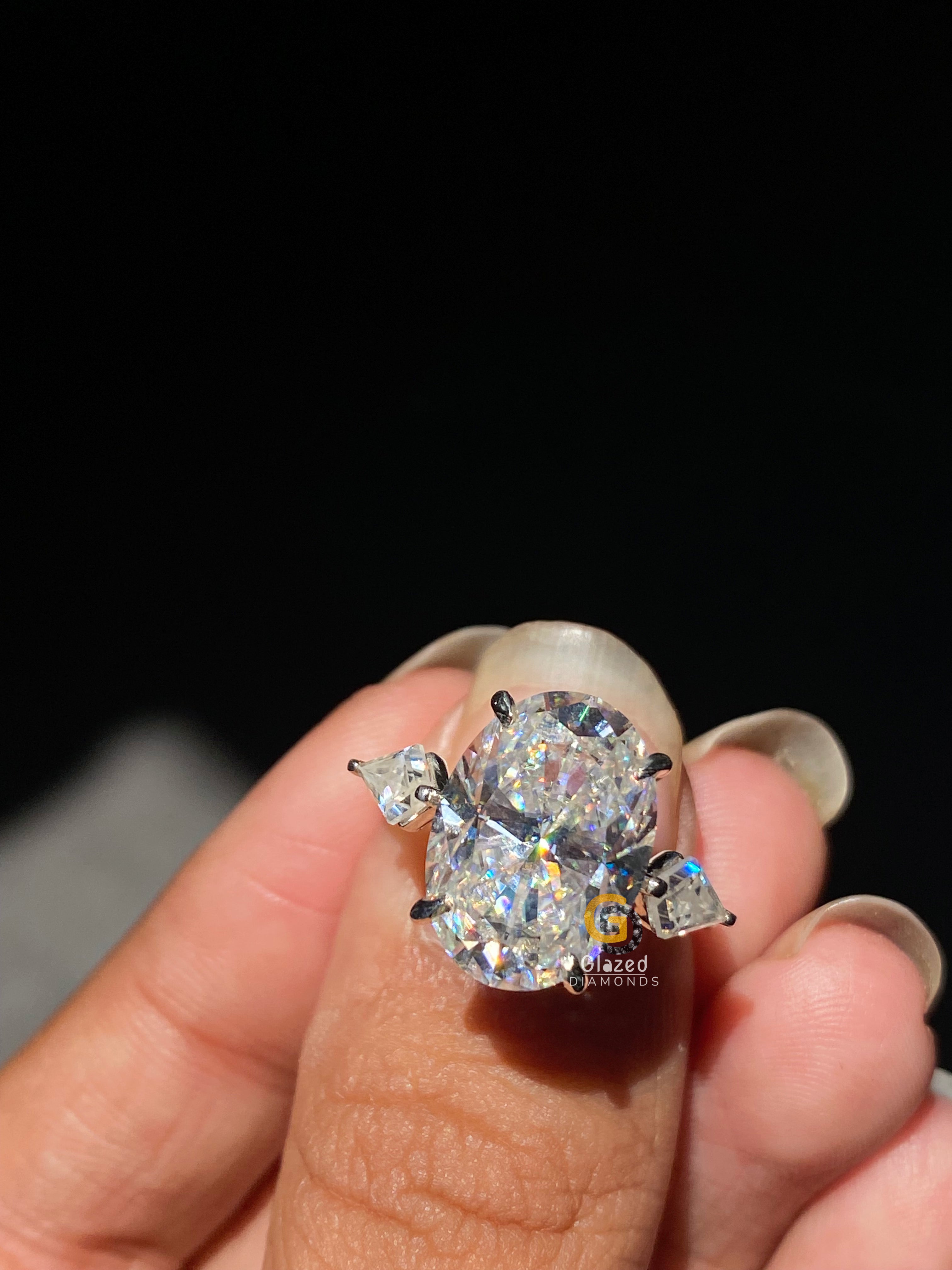8 CT Huge Oval Cut Three Stone Moissanite Engagement Ring For Her