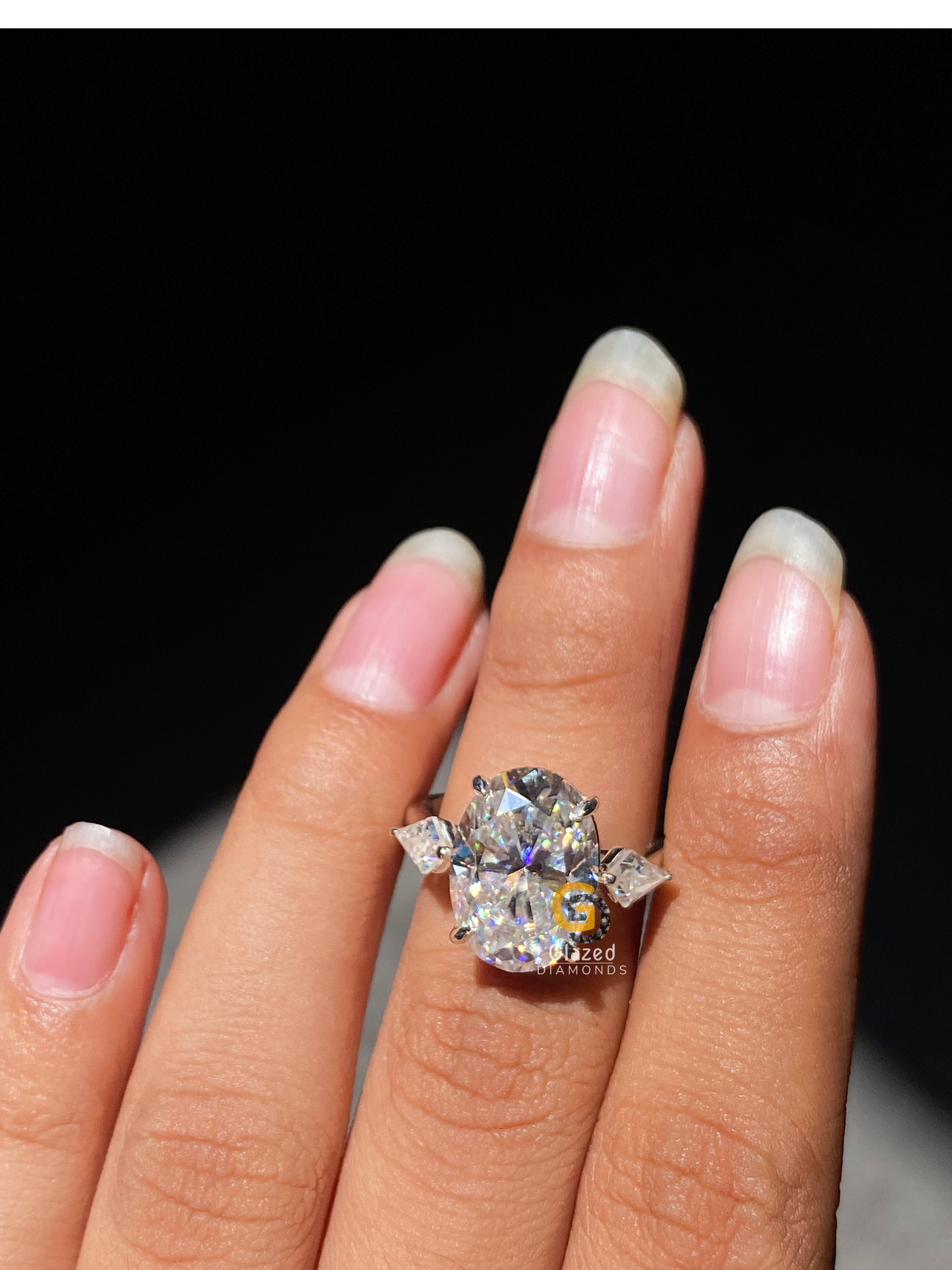8 CT Huge Oval Cut Three Stone Moissanite Engagement Ring For Her