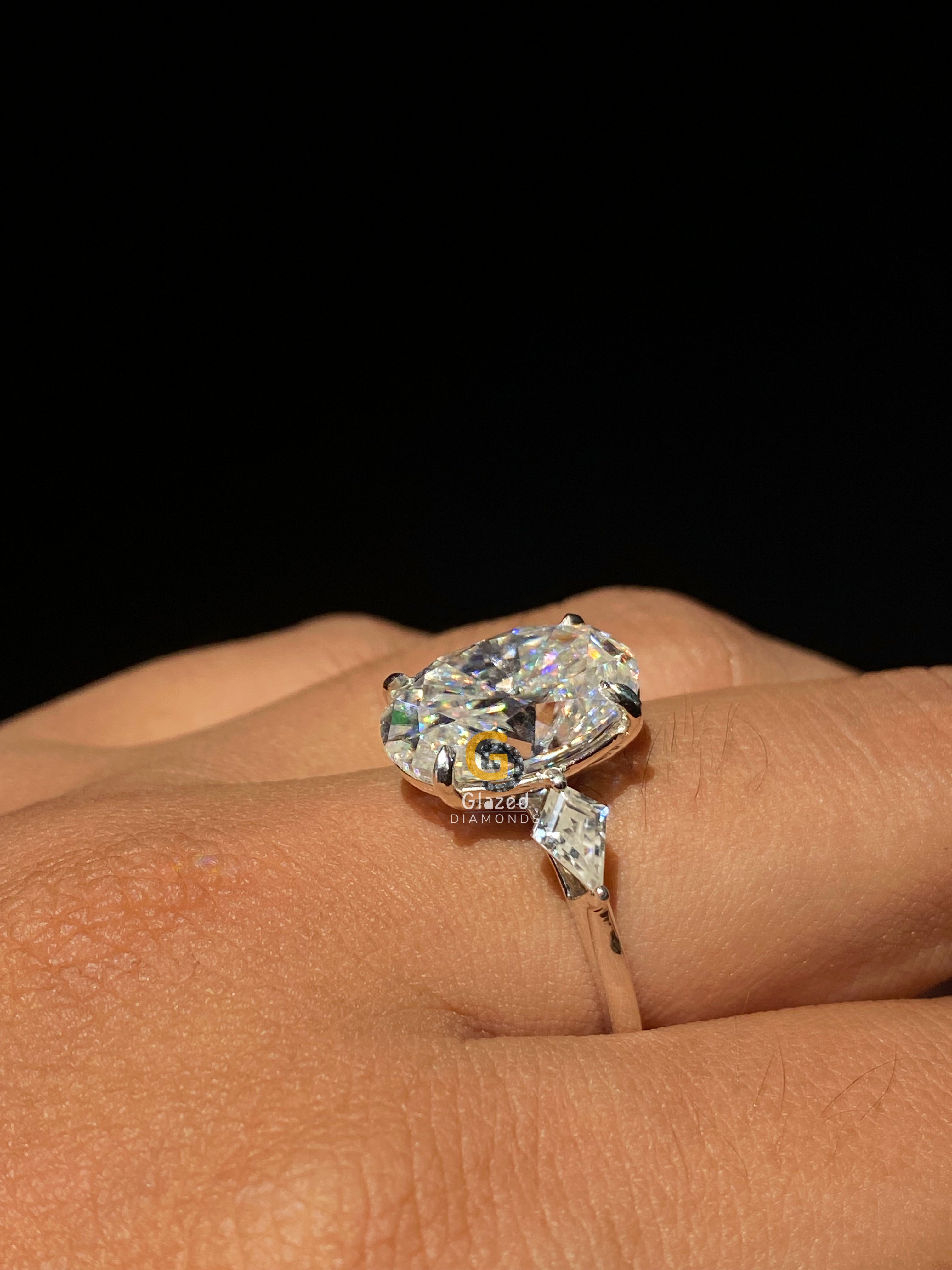 8 CT Huge Oval Cut Three Stone Moissanite Engagement Ring For Her