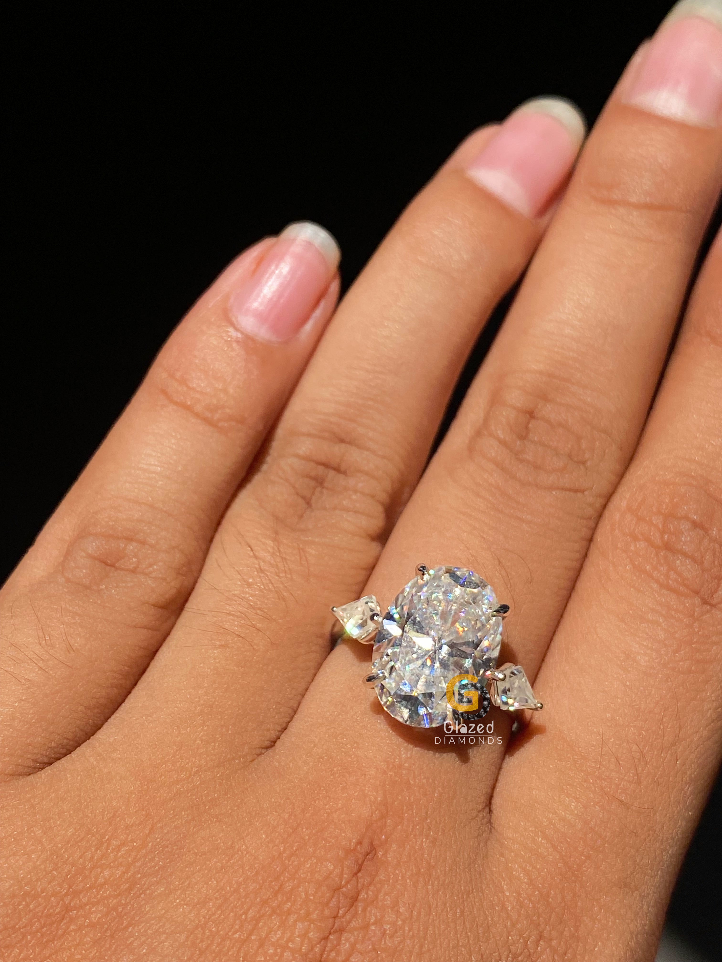 8 CT Huge Oval Cut Three Stone Moissanite Engagement Ring For Her