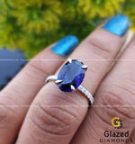 4 Ct Blue Sapphire Oval Cut Diamond Hidden Halo Engagement Ring