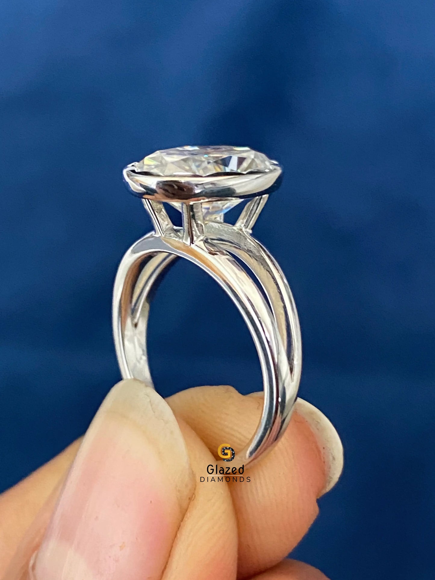 Oval Abstract Bezel Set Solitaire Diamond Ring For Women