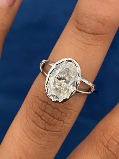 Oval Abstract Bezel Set Solitaire Moissanite Ring For Women