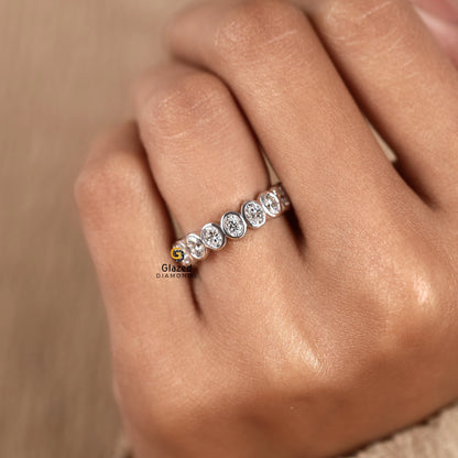Oval Bezel Set Lab Diamond Half Eternity Wedding Band