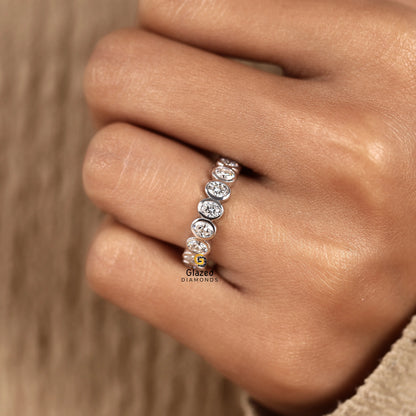 Oval Bezel Set Lab Diamond Half Eternity Wedding Band For Her