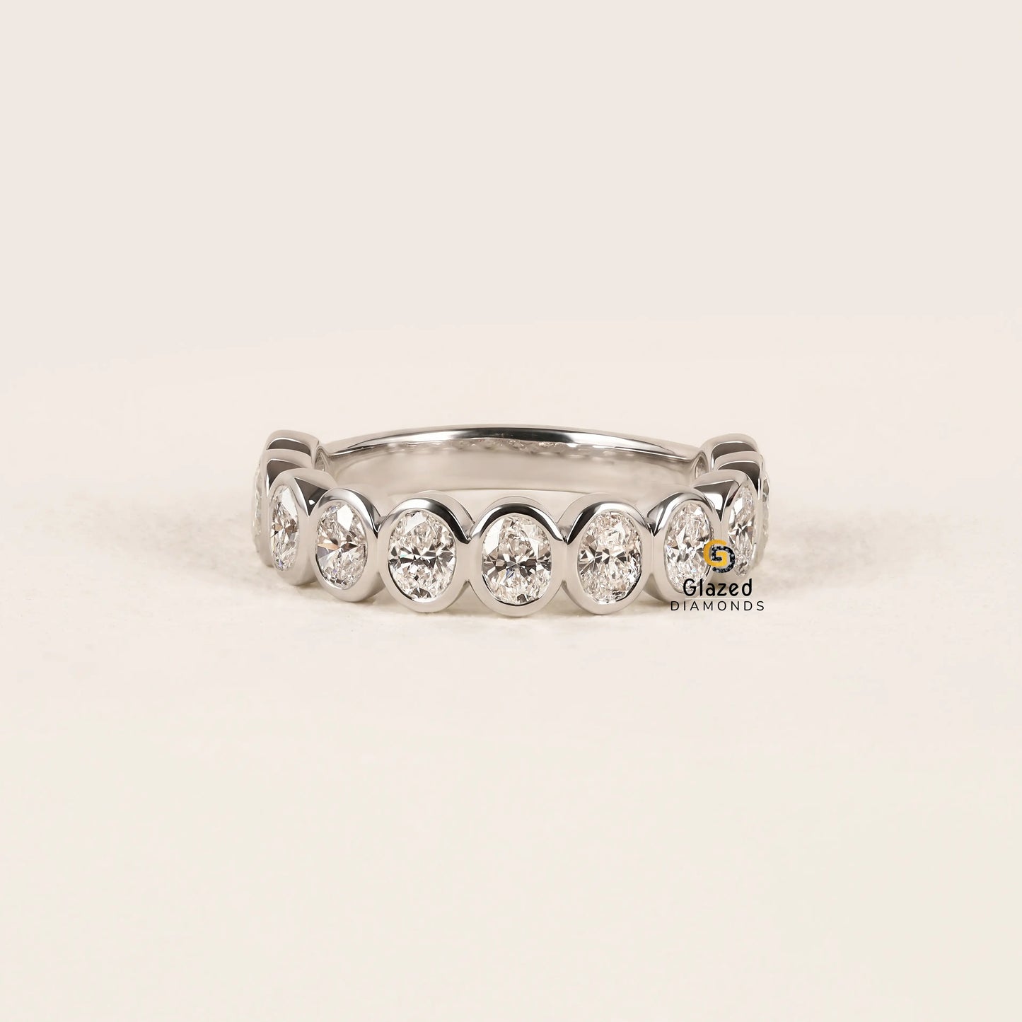 Oval Bezel Set Lab Diamond Wedding Band