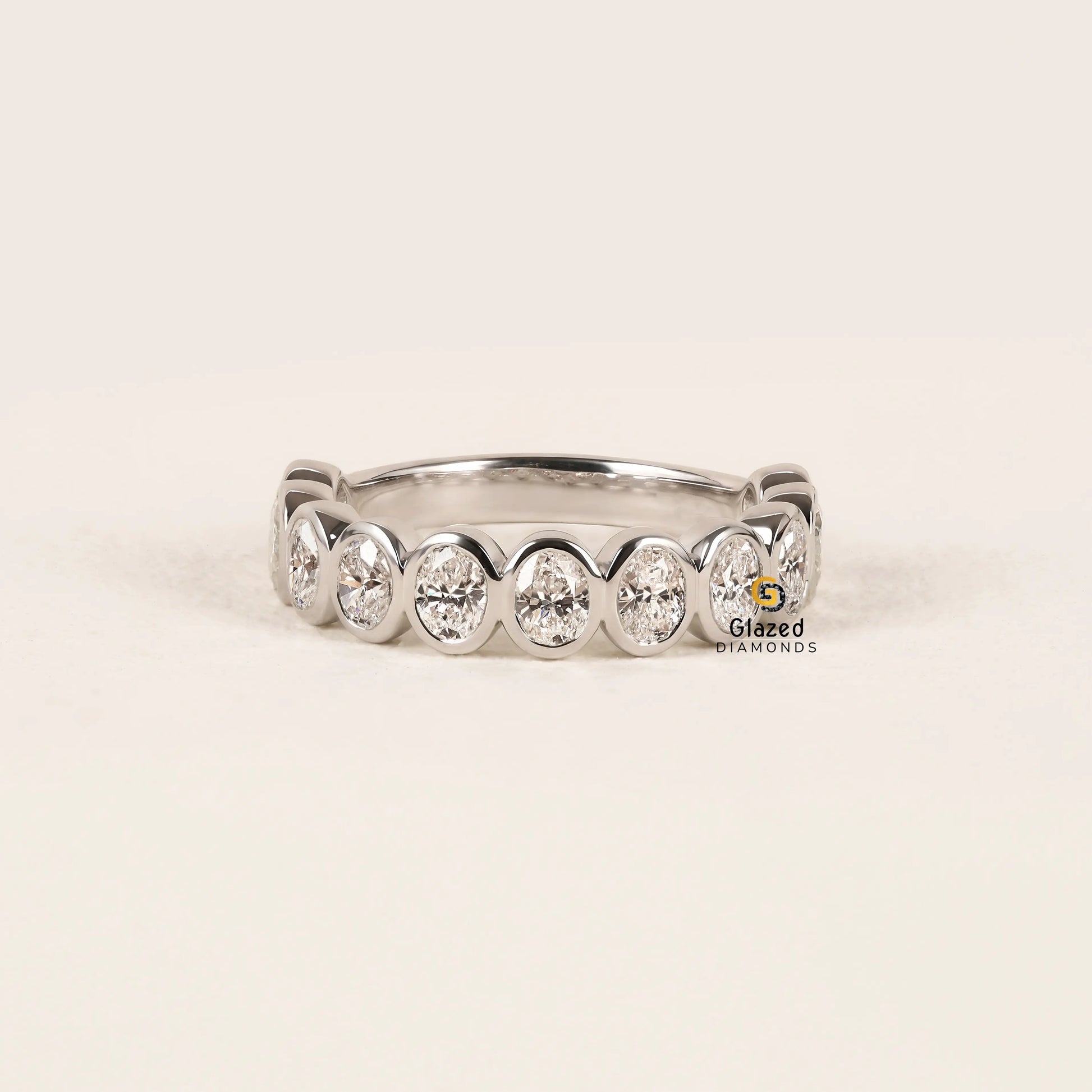 Oval Bezel Set Lab Diamond Wedding Band