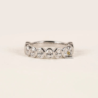 Oval Bezel Set Lab Diamond Wedding Band
