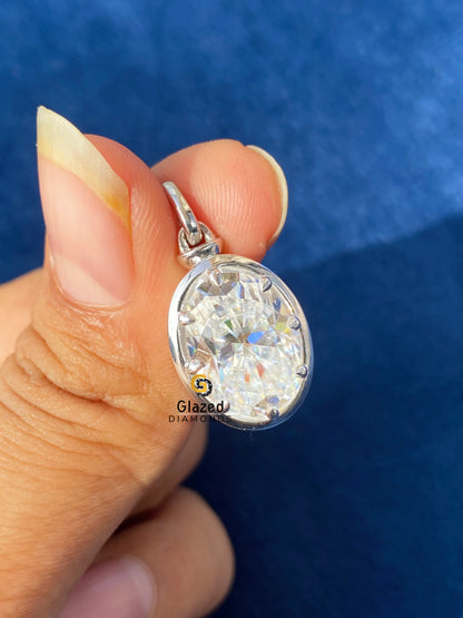 Oval Cut Bezel Set Solitaire Moissanite Pendant