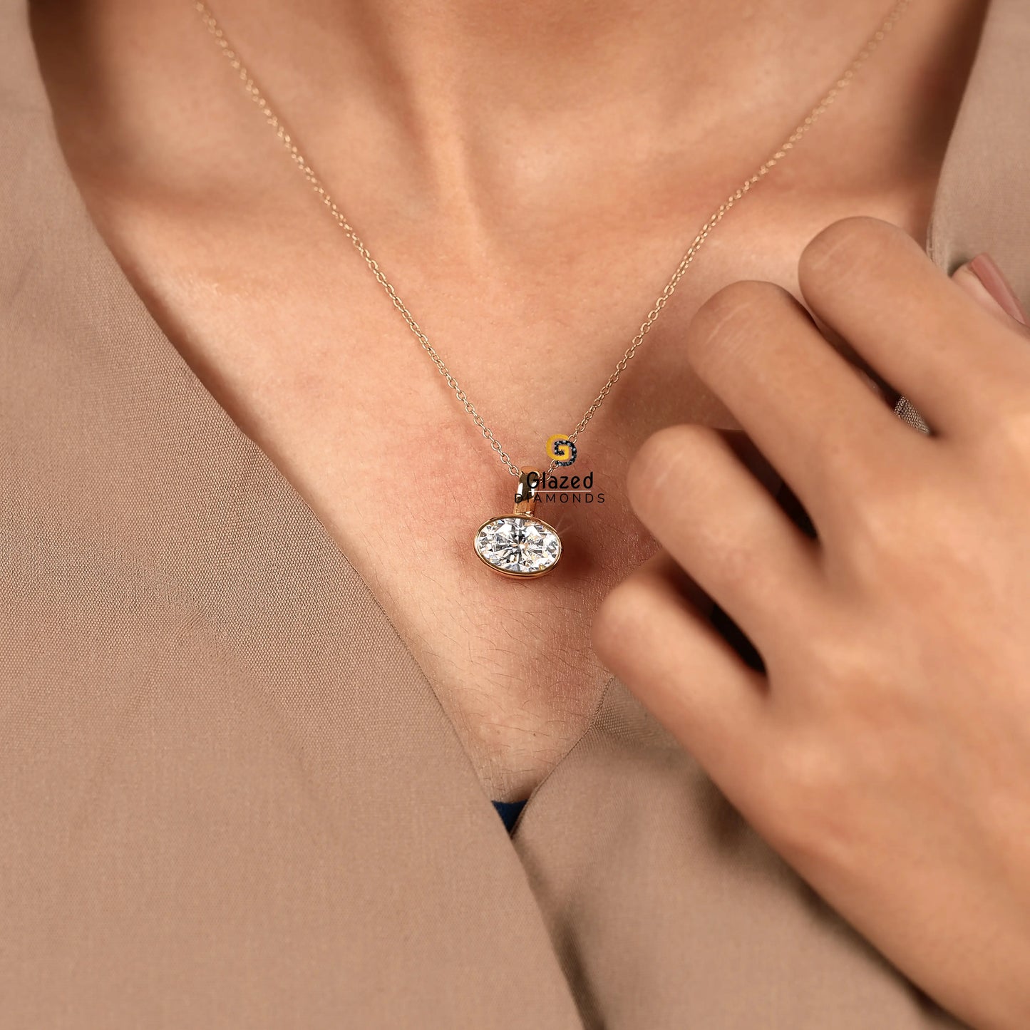 Oval Cut Bezel Set Solitaire Pendant For Her