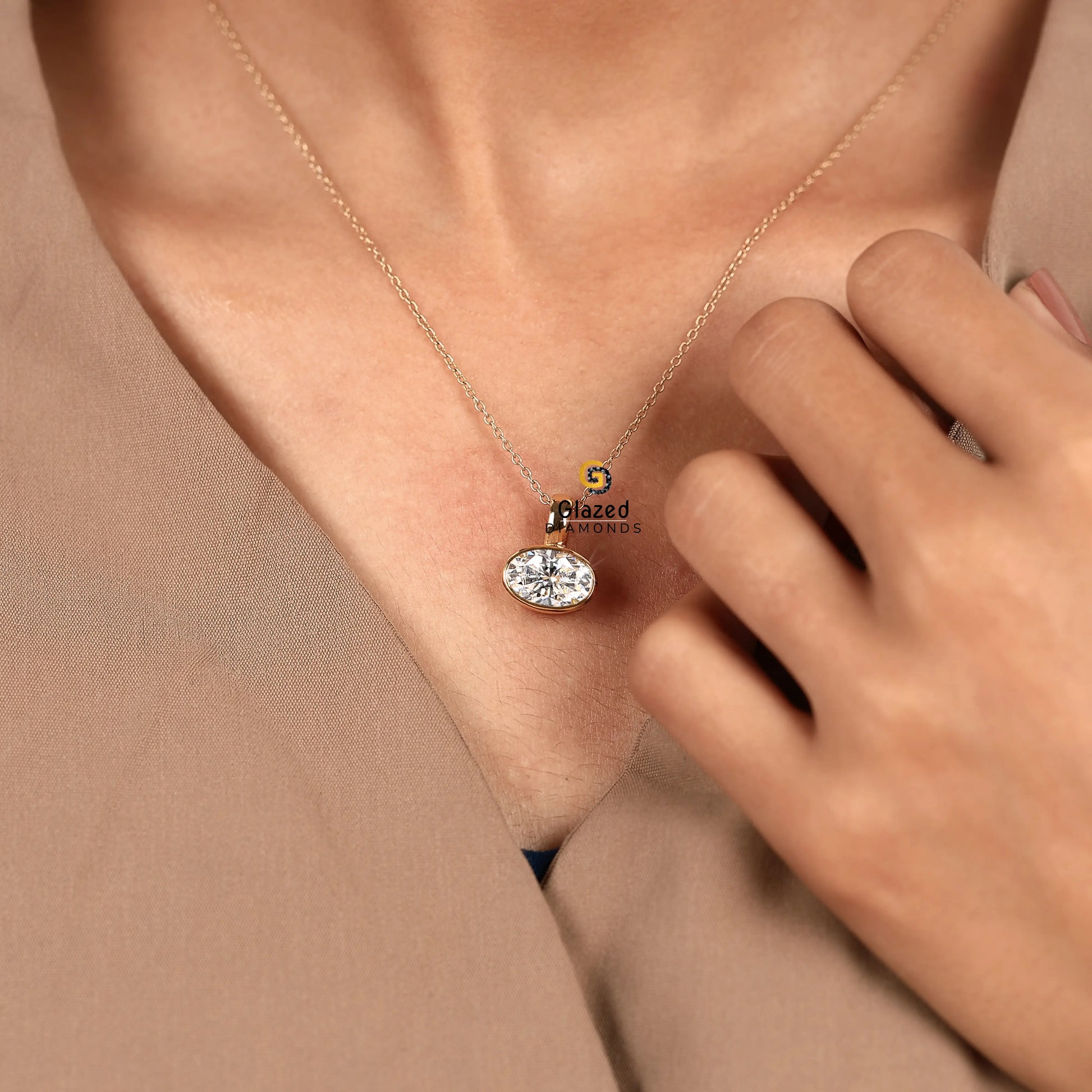 Oval Cut Bezel Set Solitaire Pendant For Her
