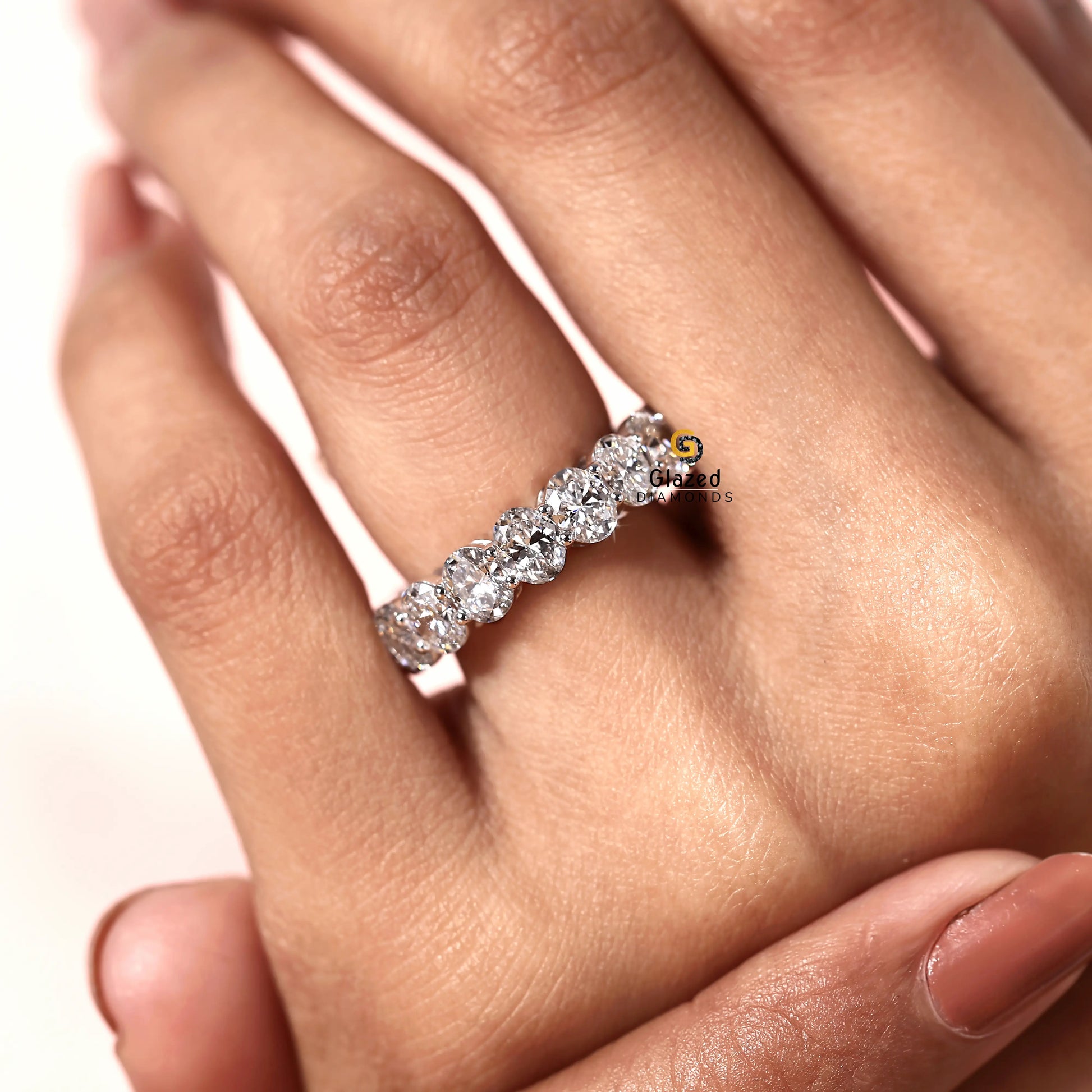 Oval Cut Full Eternity Wedding Band For Her