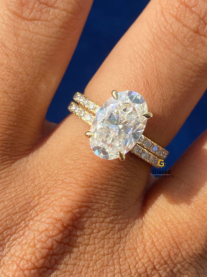 Oval Cut Hidden Halo Moissanite Ring With Full Eternity Wedding Band For Women
