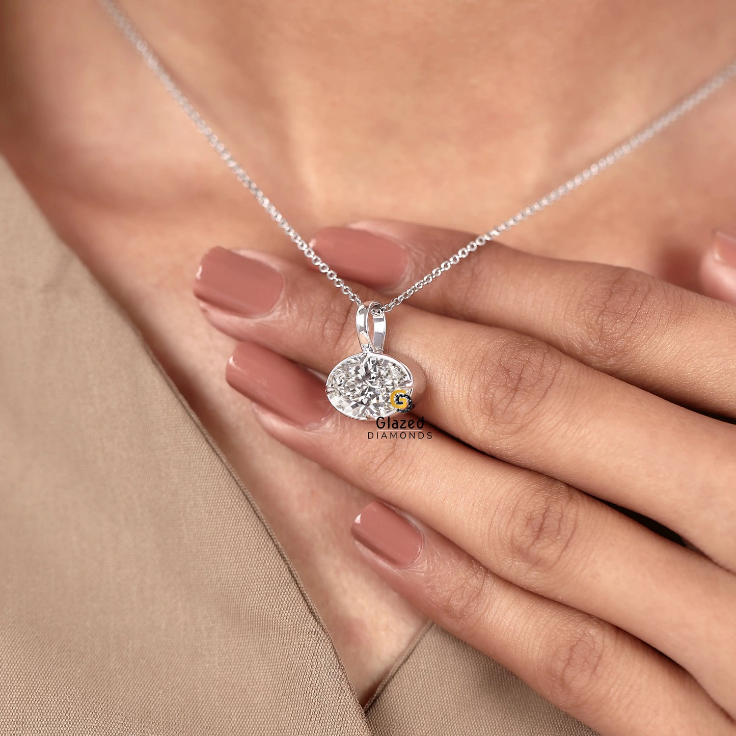 Oval Diamond Pendant For Women