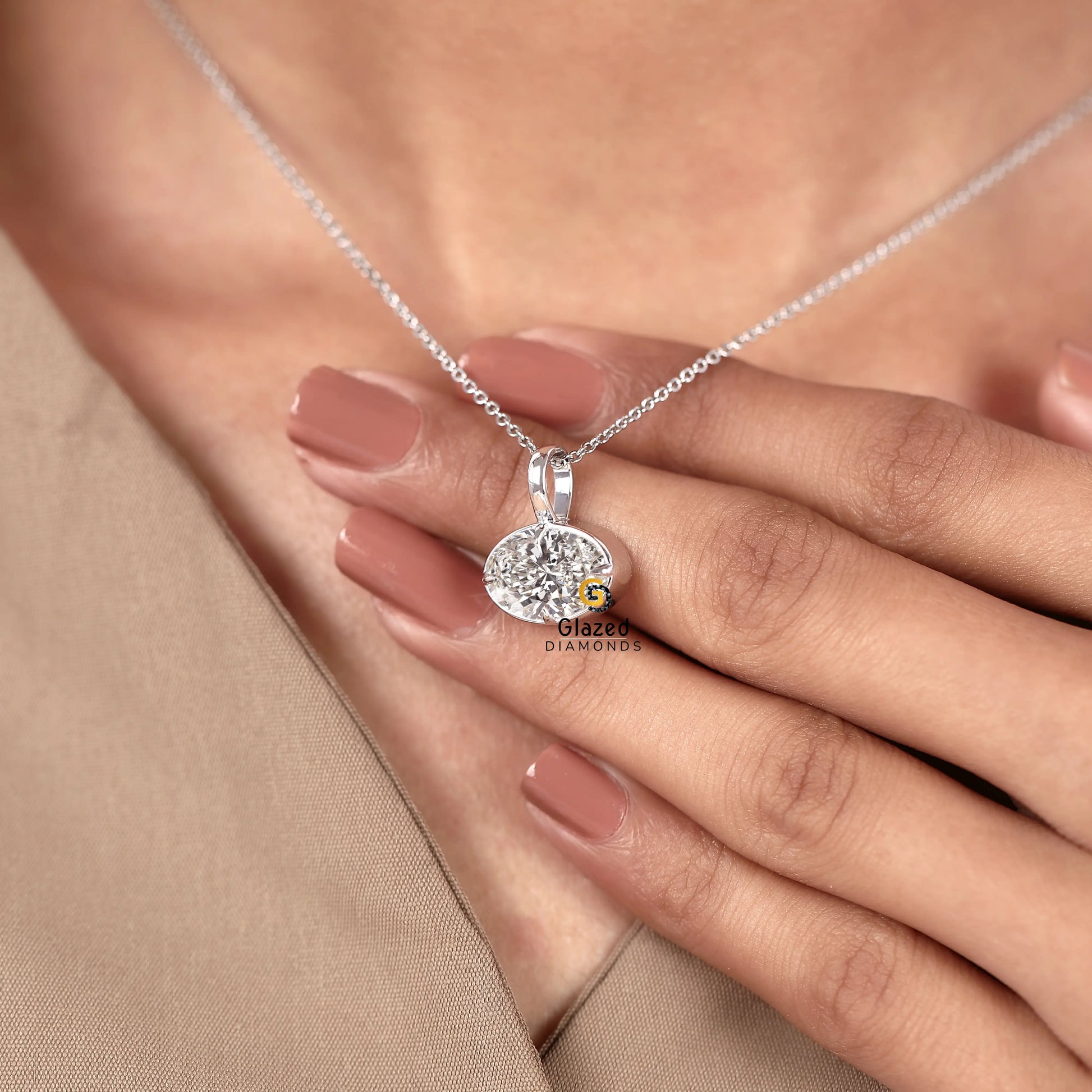Oval Diamond Pendant For Women