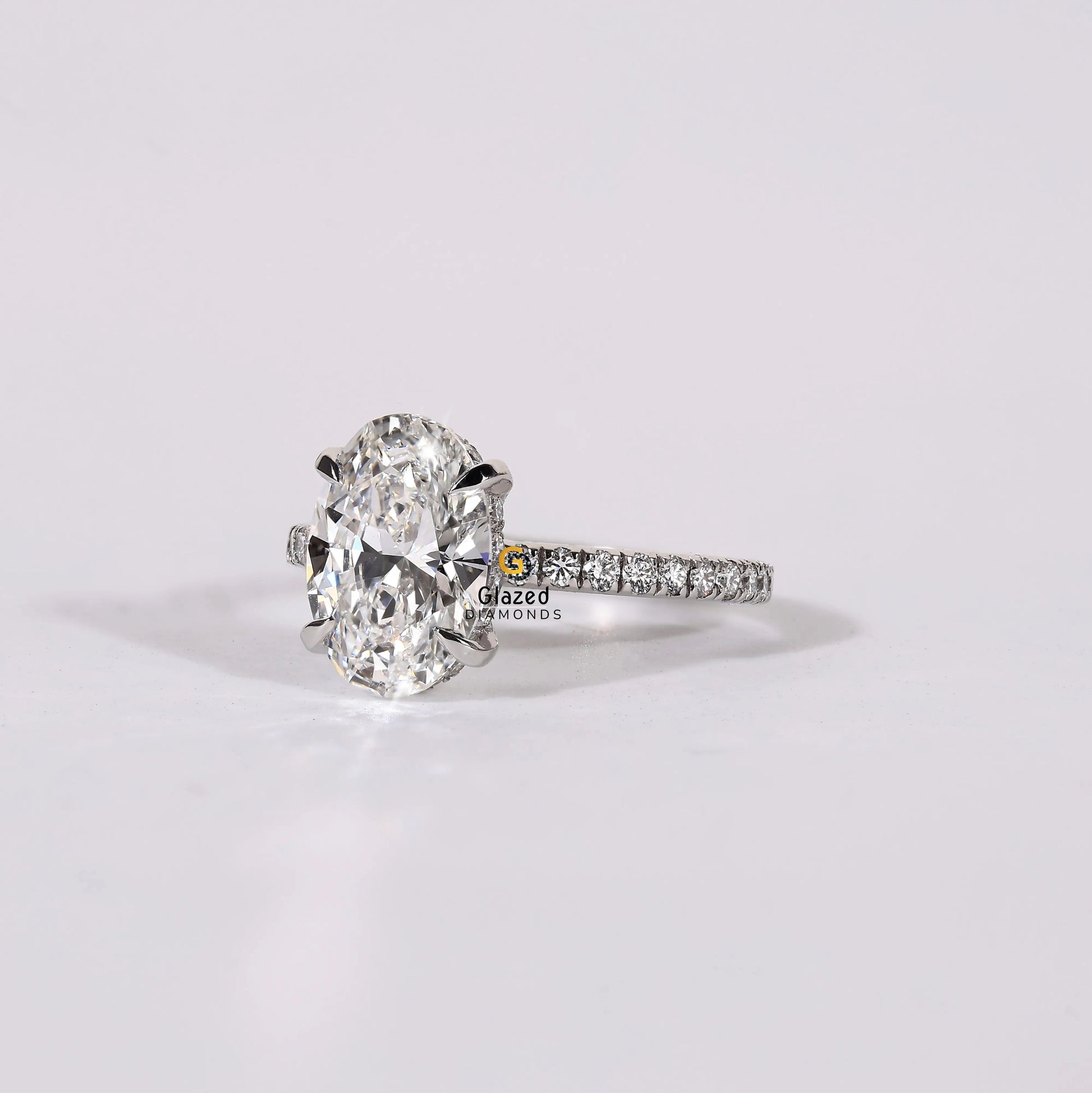 Oval Hidden Halo Lab Diamond Moissanite Wedding Ring