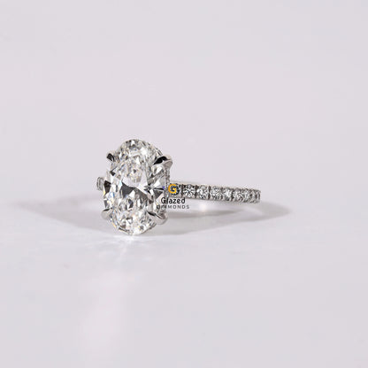 Oval Hidden Halo Lab Diamond Moissanite Wedding Ring