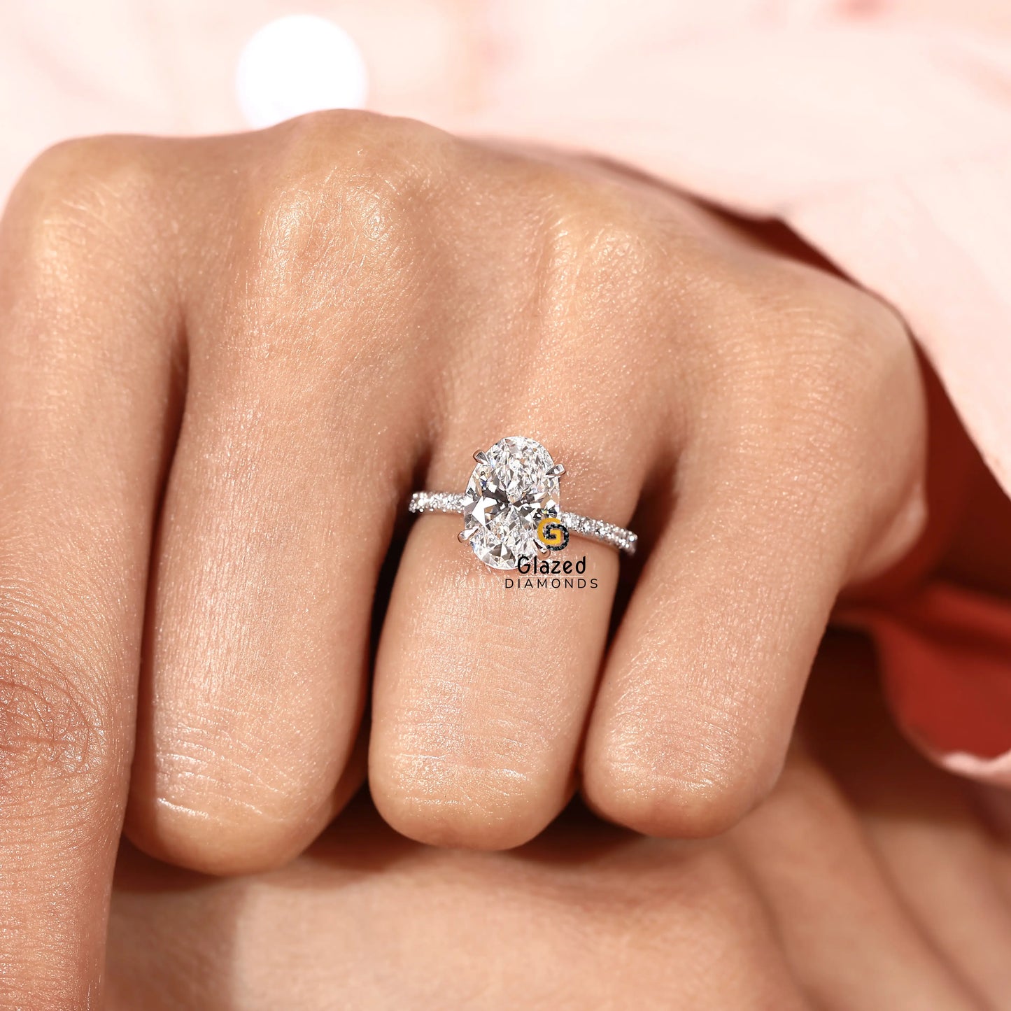 Oval Hidden Halo Lab Diamond Wedding Ring 