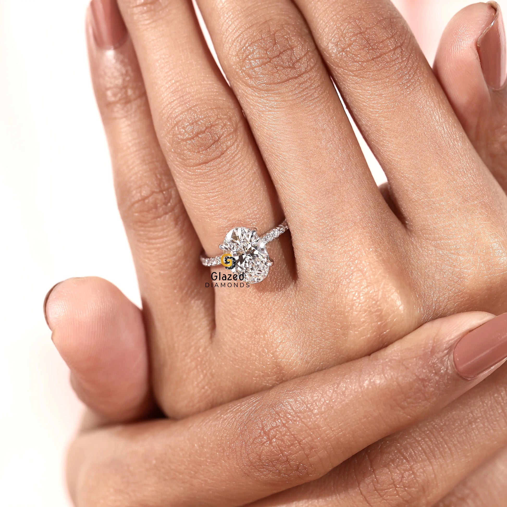 Oval Hidden Halo Lab Diamond Wedding Ring For Her