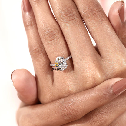 Oval Hidden Halo Lab Diamond Wedding Ring For Her