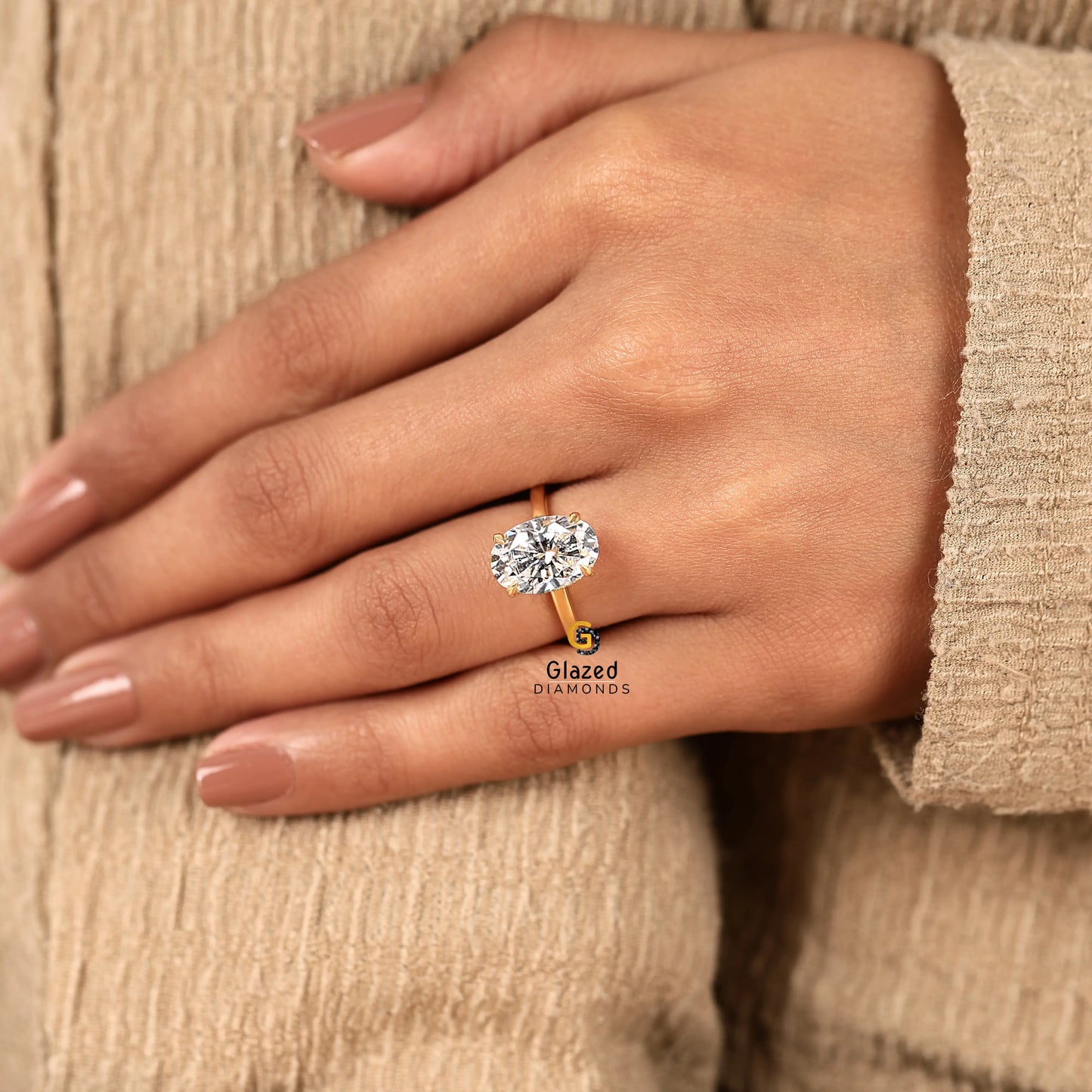 Oval Lab Diamond Hidden Halo Wedding Ring