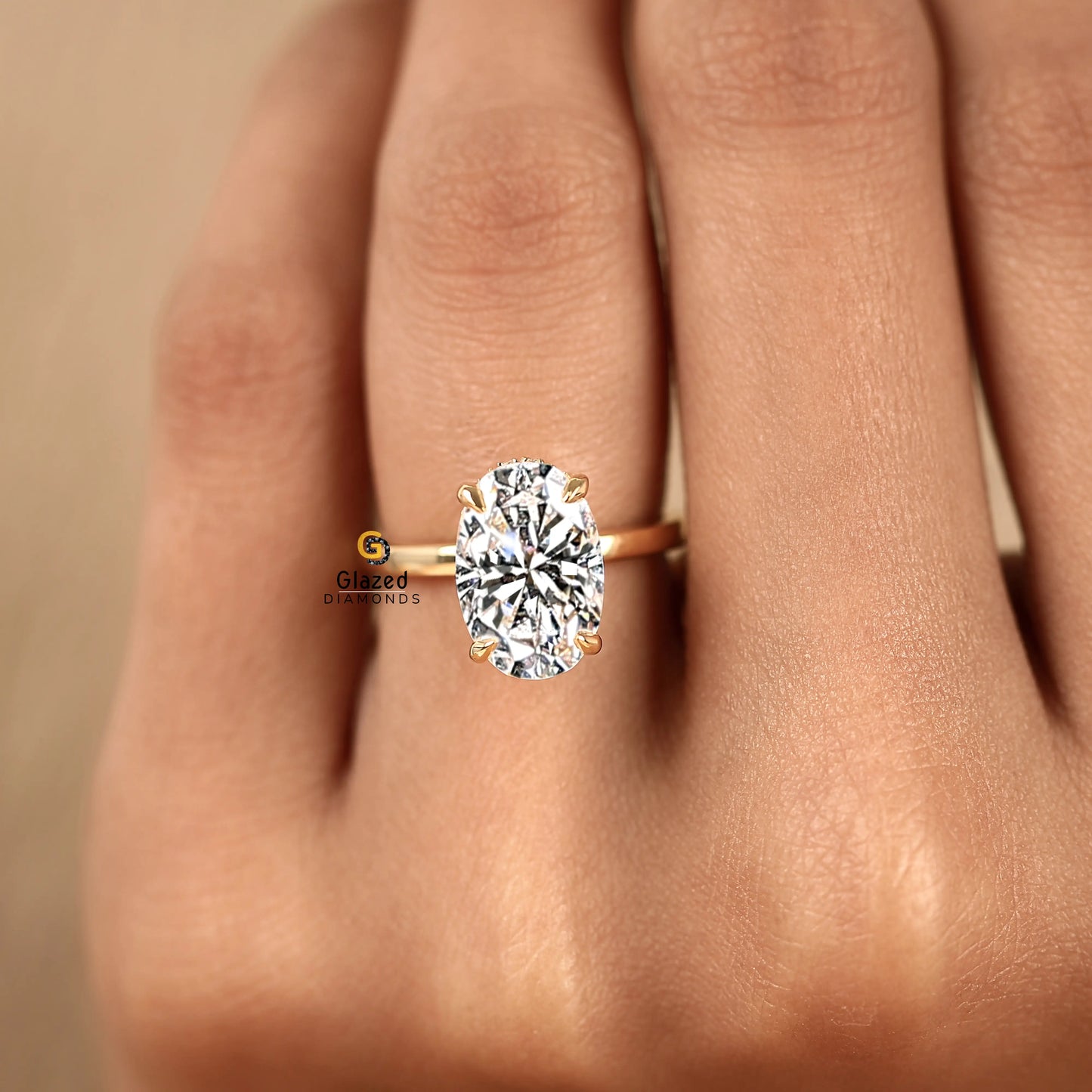 Oval Lab Diamond Hidden Halo Wedding Ring For Women