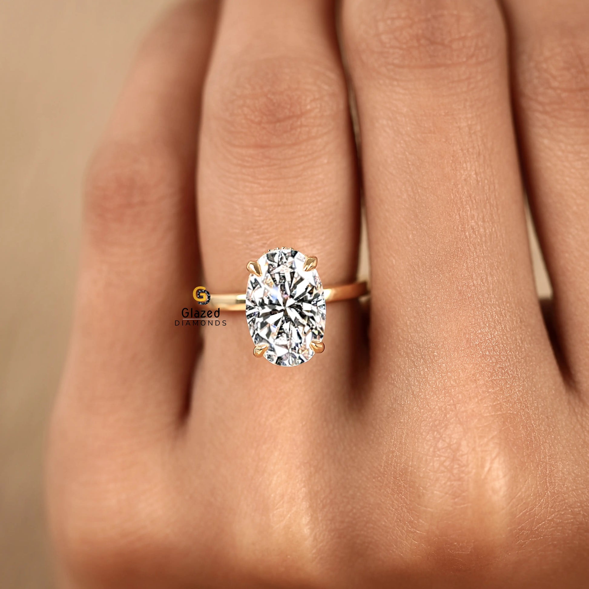 Oval Lab Diamond Hidden Halo Wedding Ring For Women