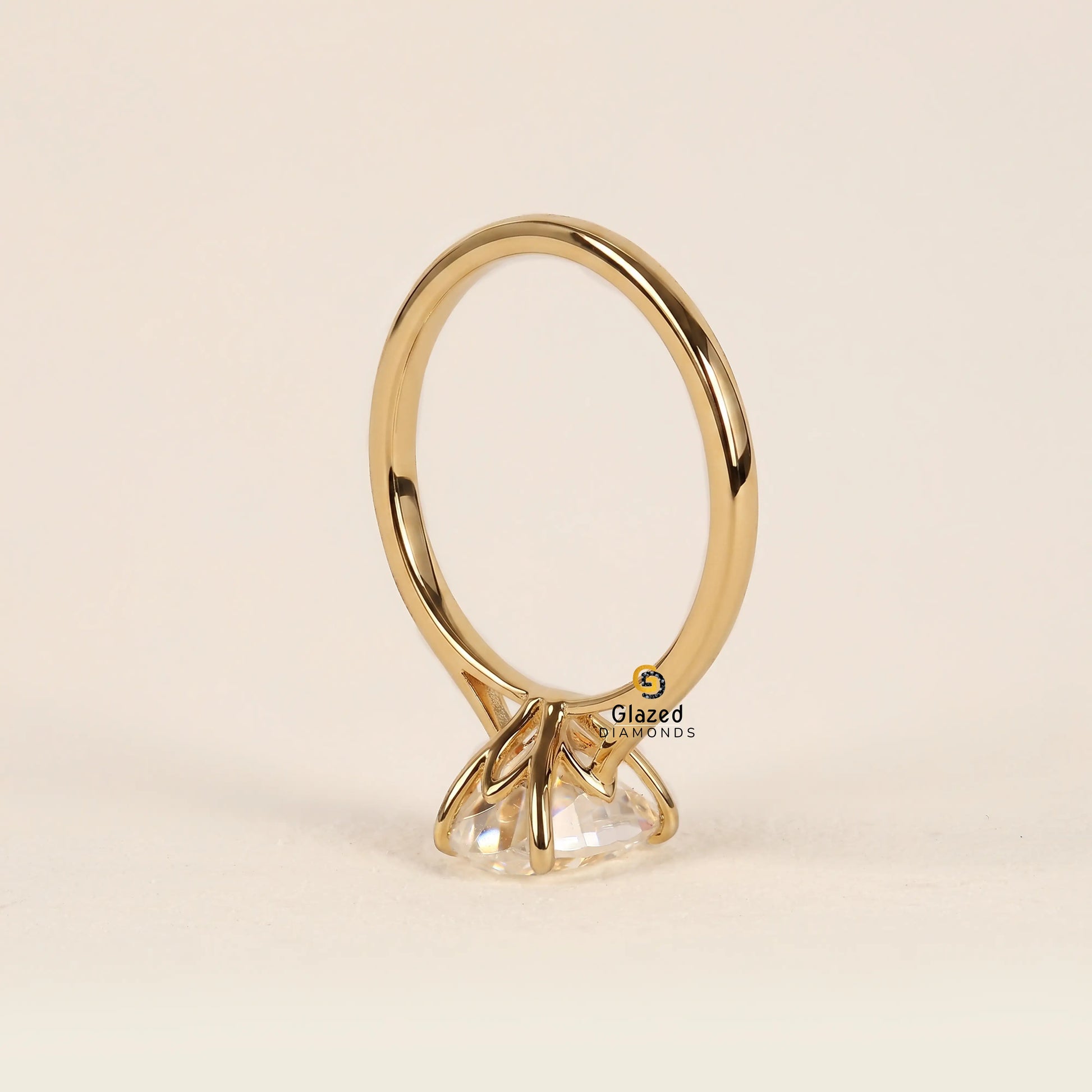 Oval Lab Diamond Tulip Set Solitaire Wedding Ring
