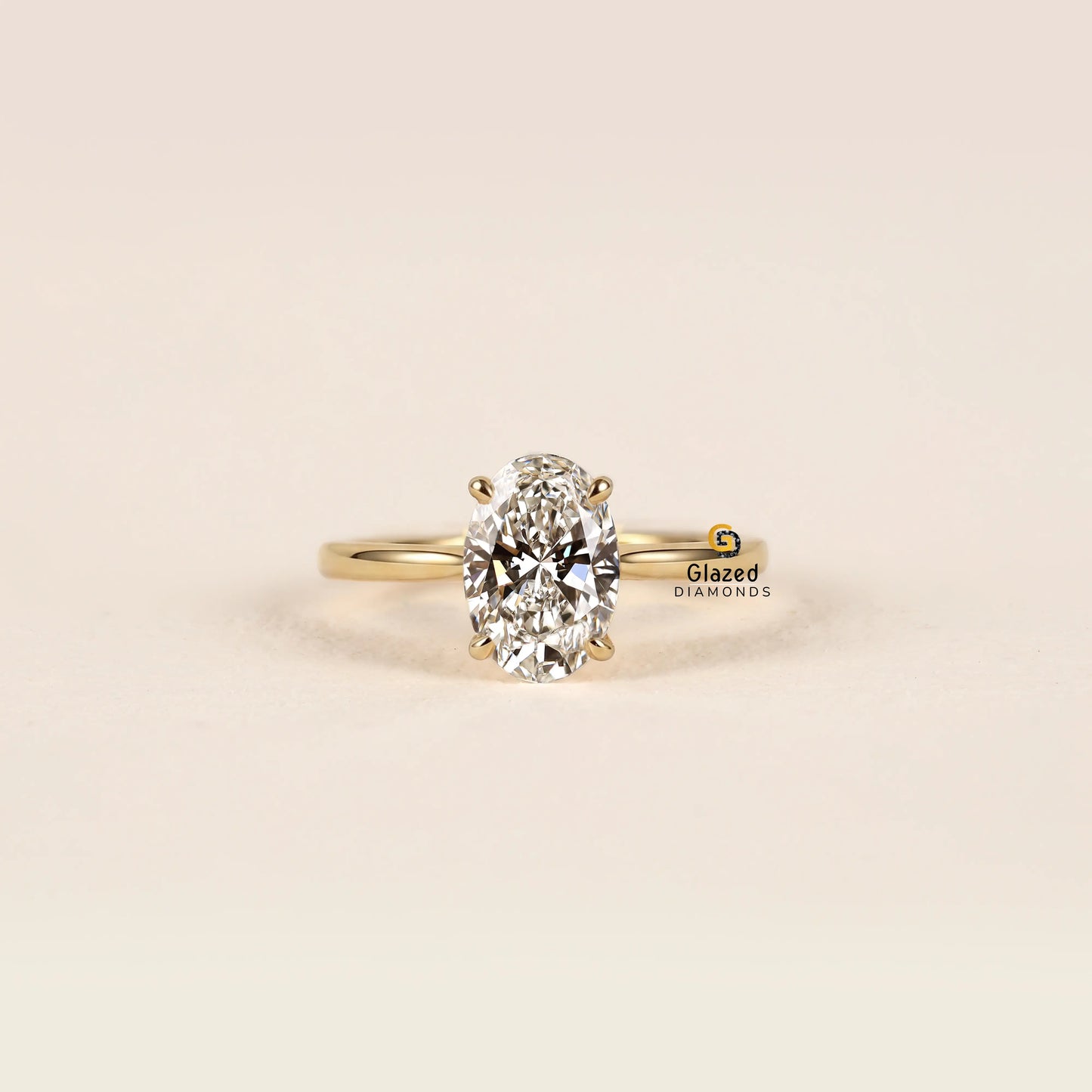 Oval Lab Diamond Tulip Set Solitaire Wedding Ring For Women