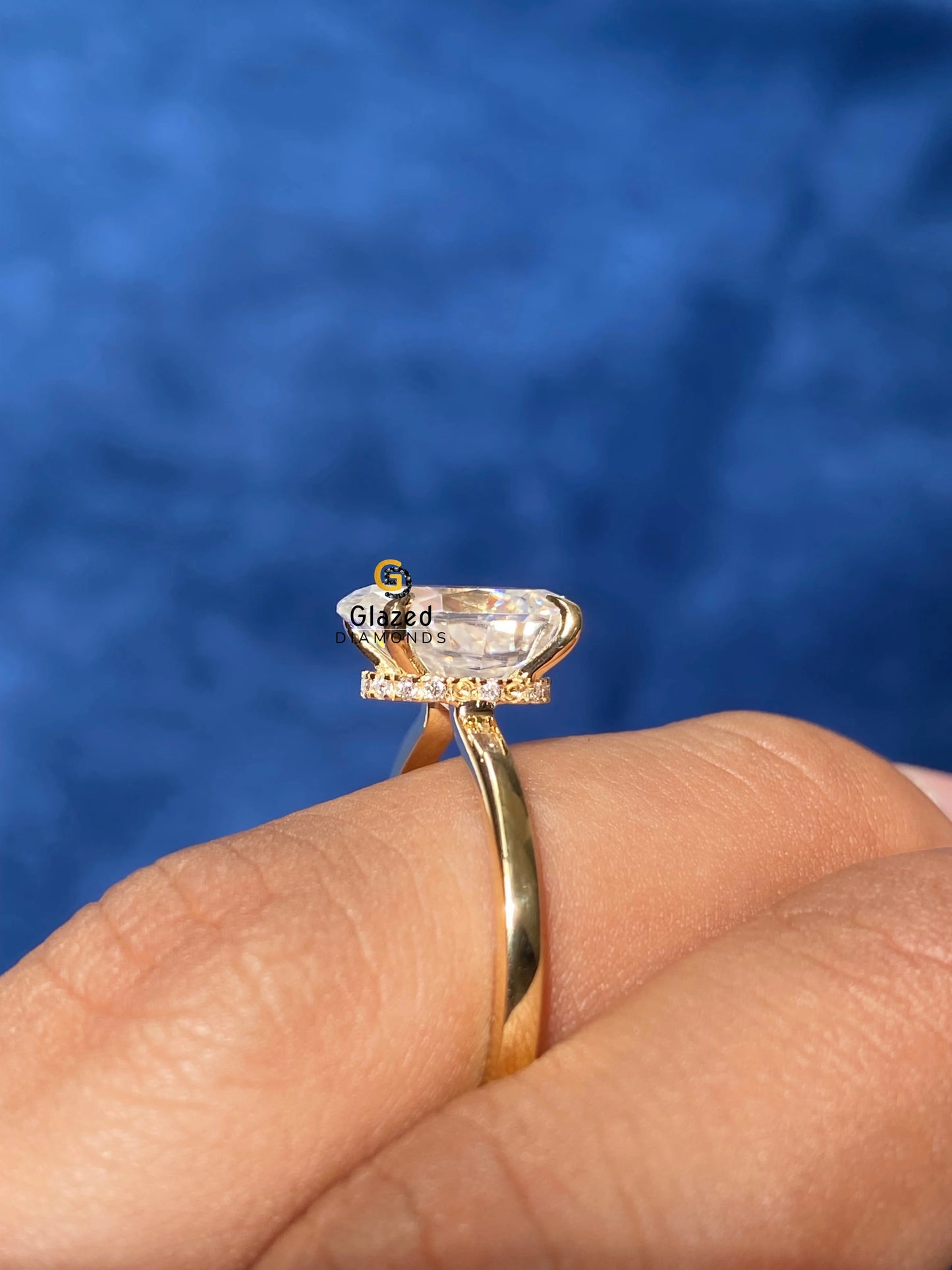 Oval Moissanite Hidden Halo Engagement Ring