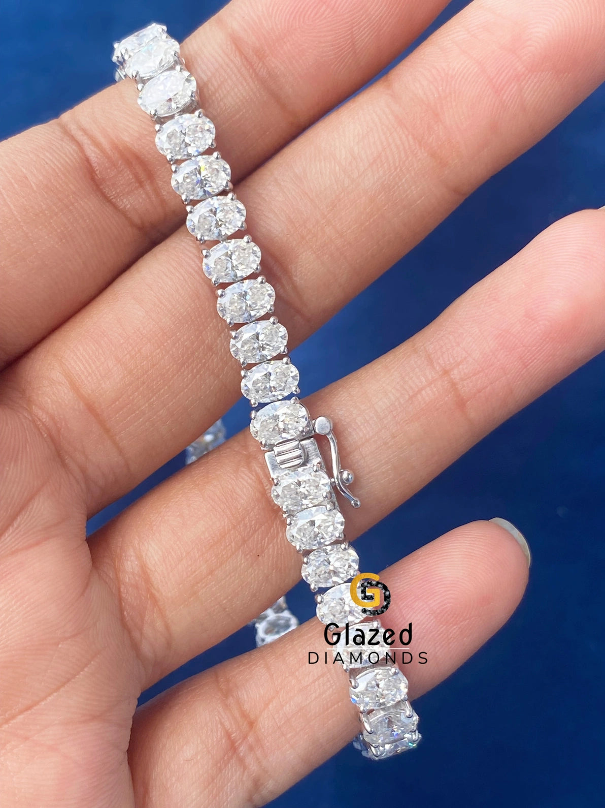 Oval Moissanite Tennis Link Hip Hop Bracelet 925 Silver