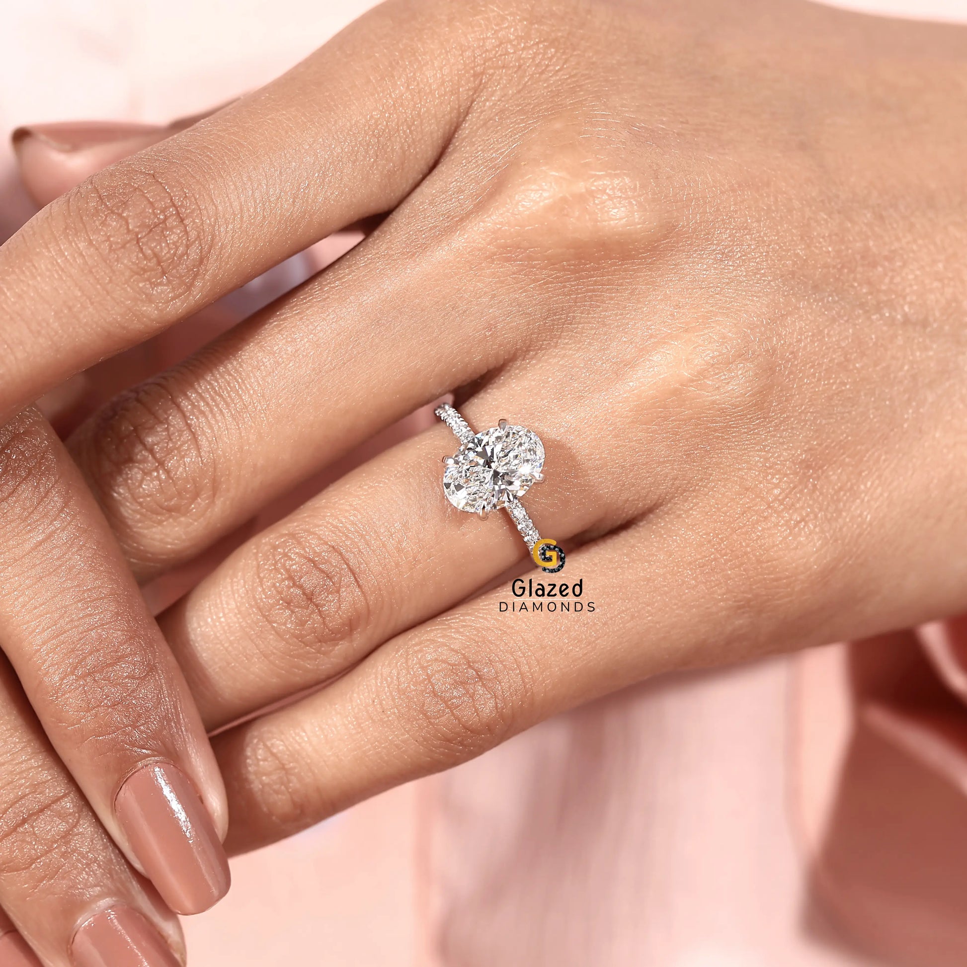 Oval Pave Band Lab Diamond Wedding Ring
