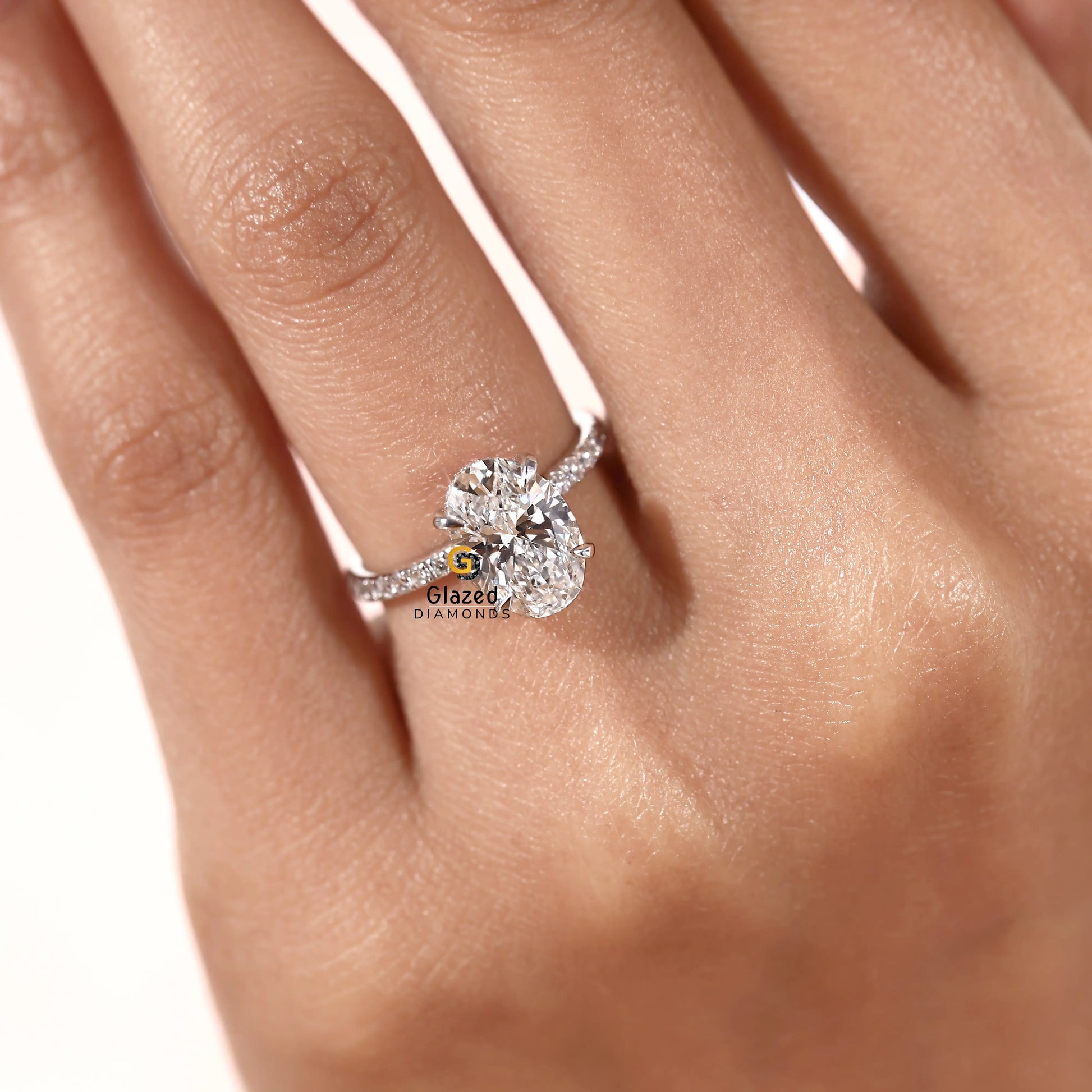 Oval Pave Band Lab Diamond Wedding Ring For Her