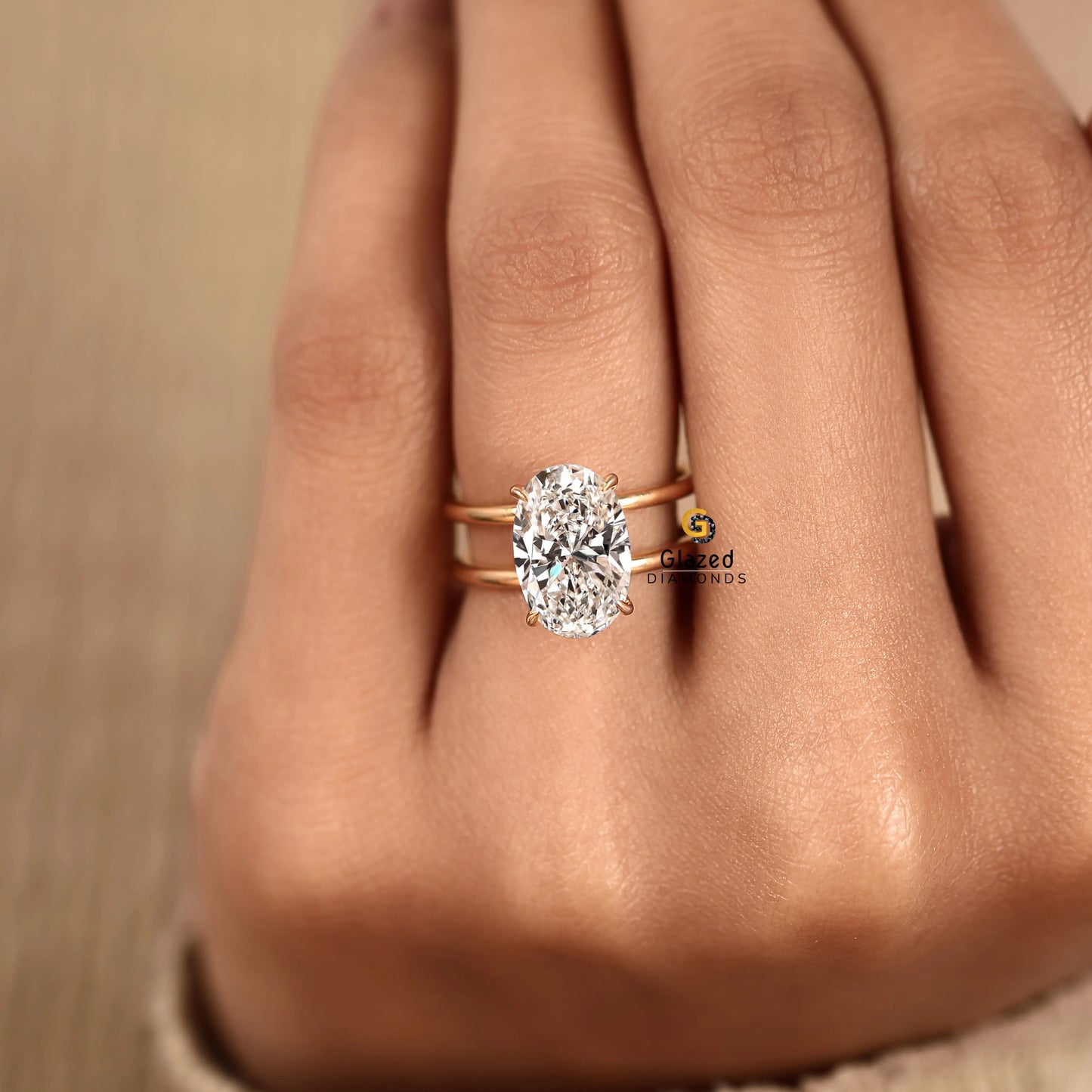 Oval Single Enhancer Diamond Wedding Ring For Women