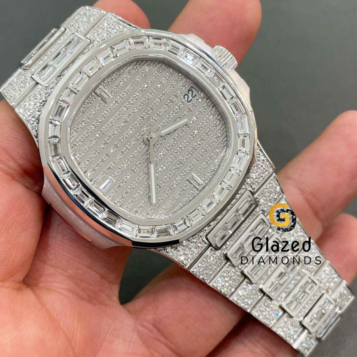 Fully Iced Out Baguette Diamond Bezel Moissanite Luxury Watch