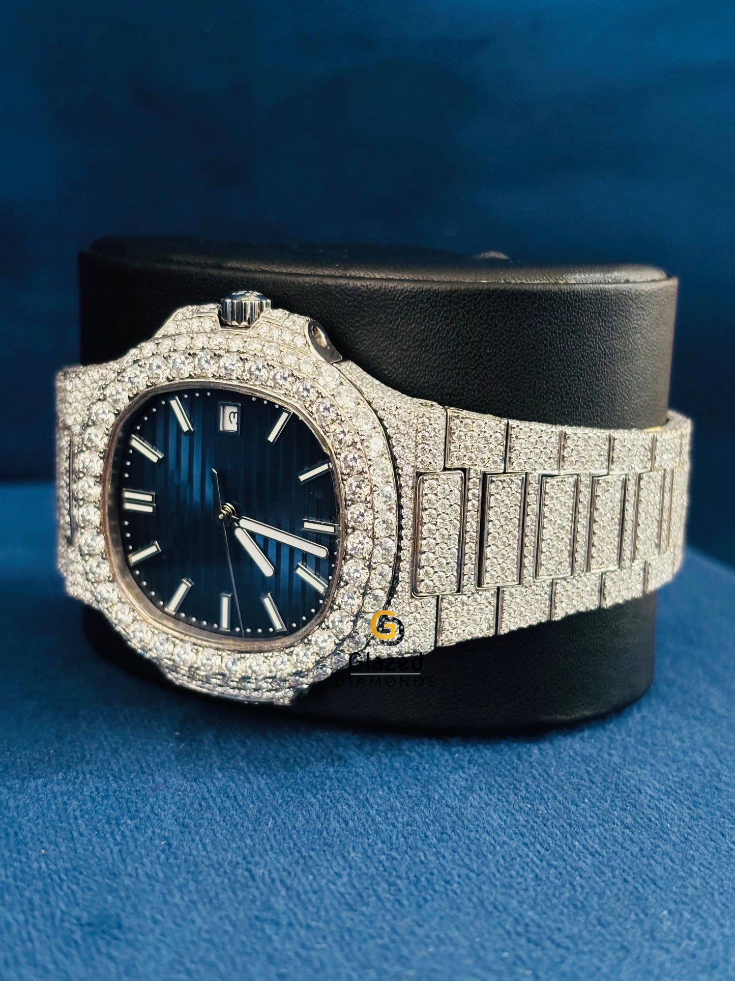 Royal Blue Dial Studded Moissanite Automatic Watch
