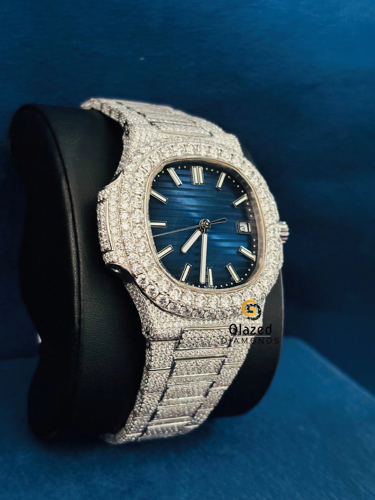 Royal Blue Dial Studded Moissanite Automatic Watch