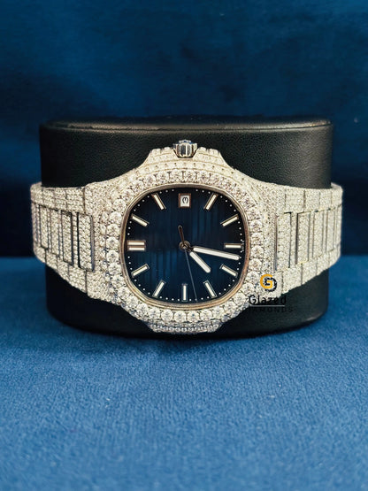 Royal Blue Dial Studded Moissanite Automatic Watch