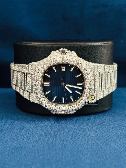 Royal Blue Dial Studded Moissanite Automatic Watch