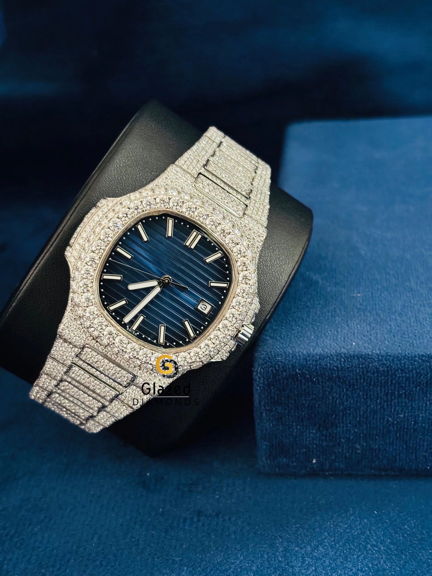 Royal Blue Dial Studded Moissanite Automatic Watch