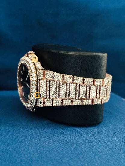 Patek Philippe Moissanite Black Dial Hip Hop Watch 