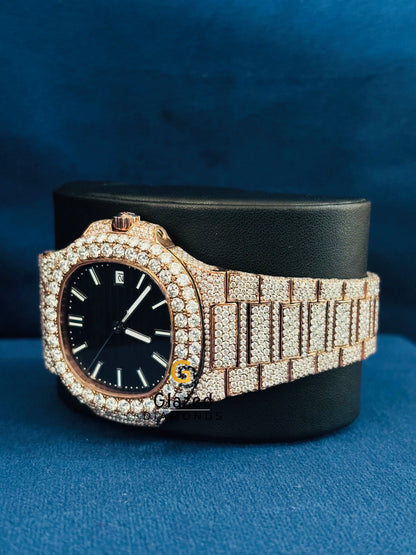 Patek Philippe Moissanite Black Dial Hip Hop Watch For Men