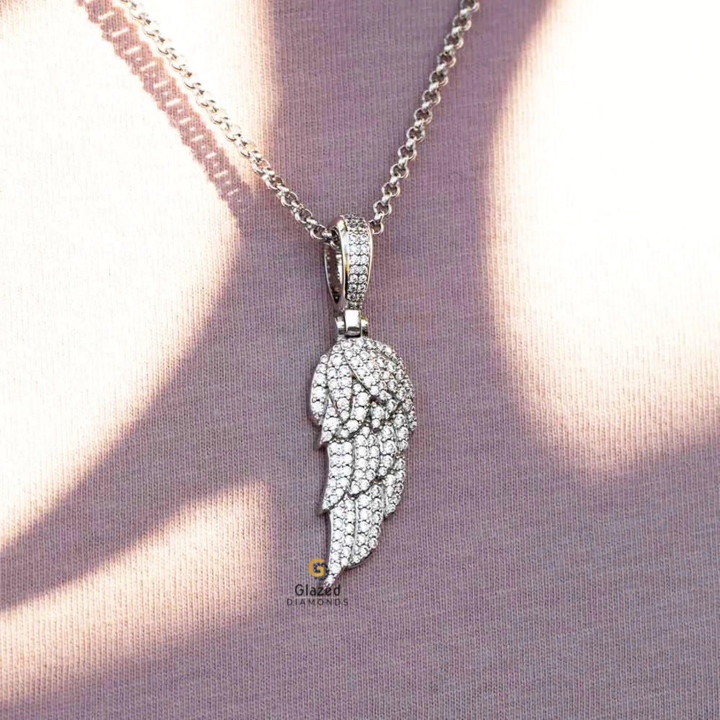 VVS Moissanite Diamond Iced Angel Wing Pendant