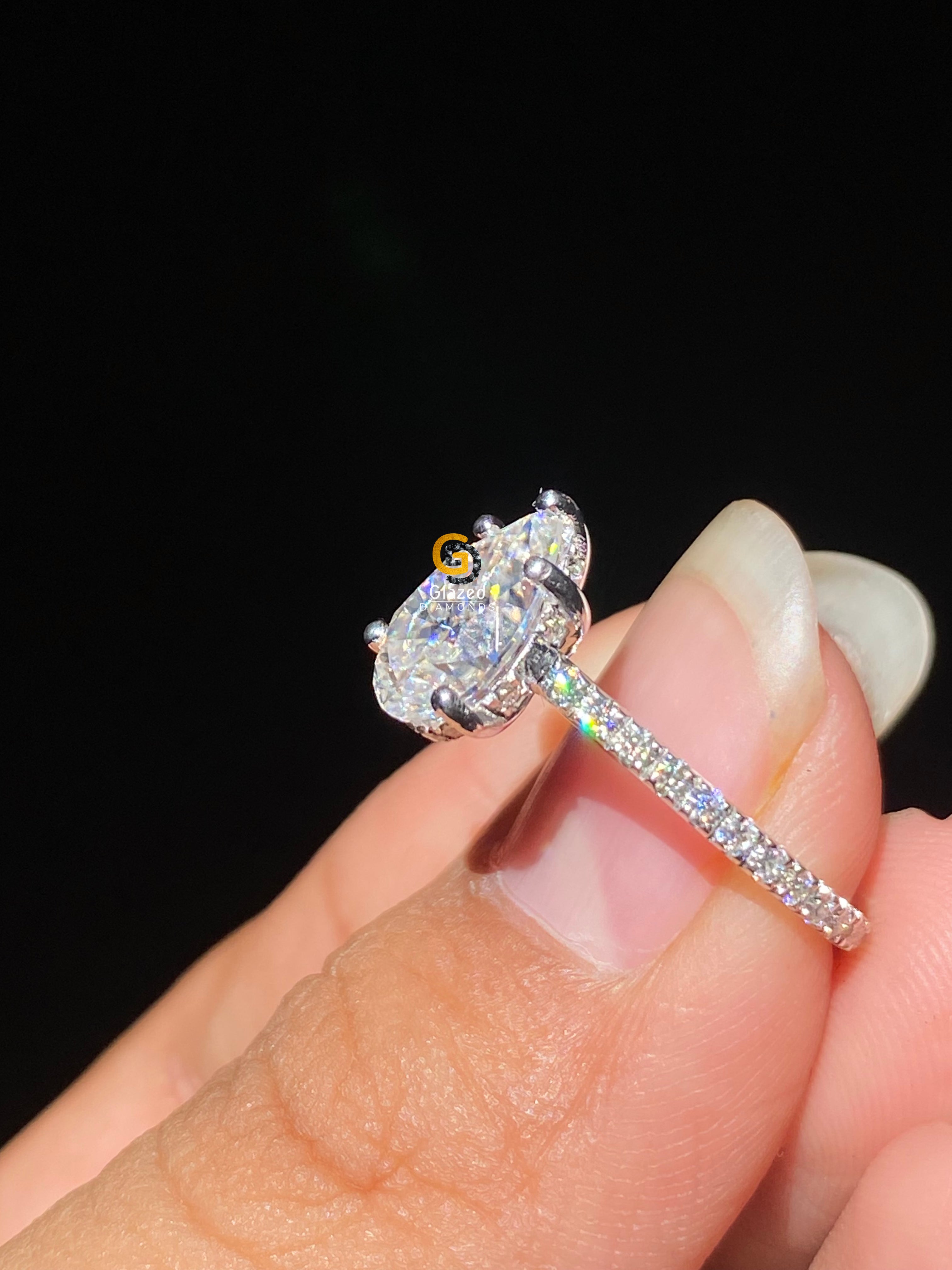 3 CT Pear Cut Pave Set Moissanite Engagement Ring For Her